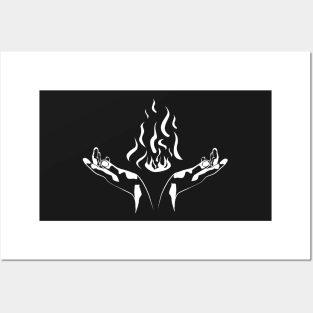 hands holding fire, silhouette Posters and Art